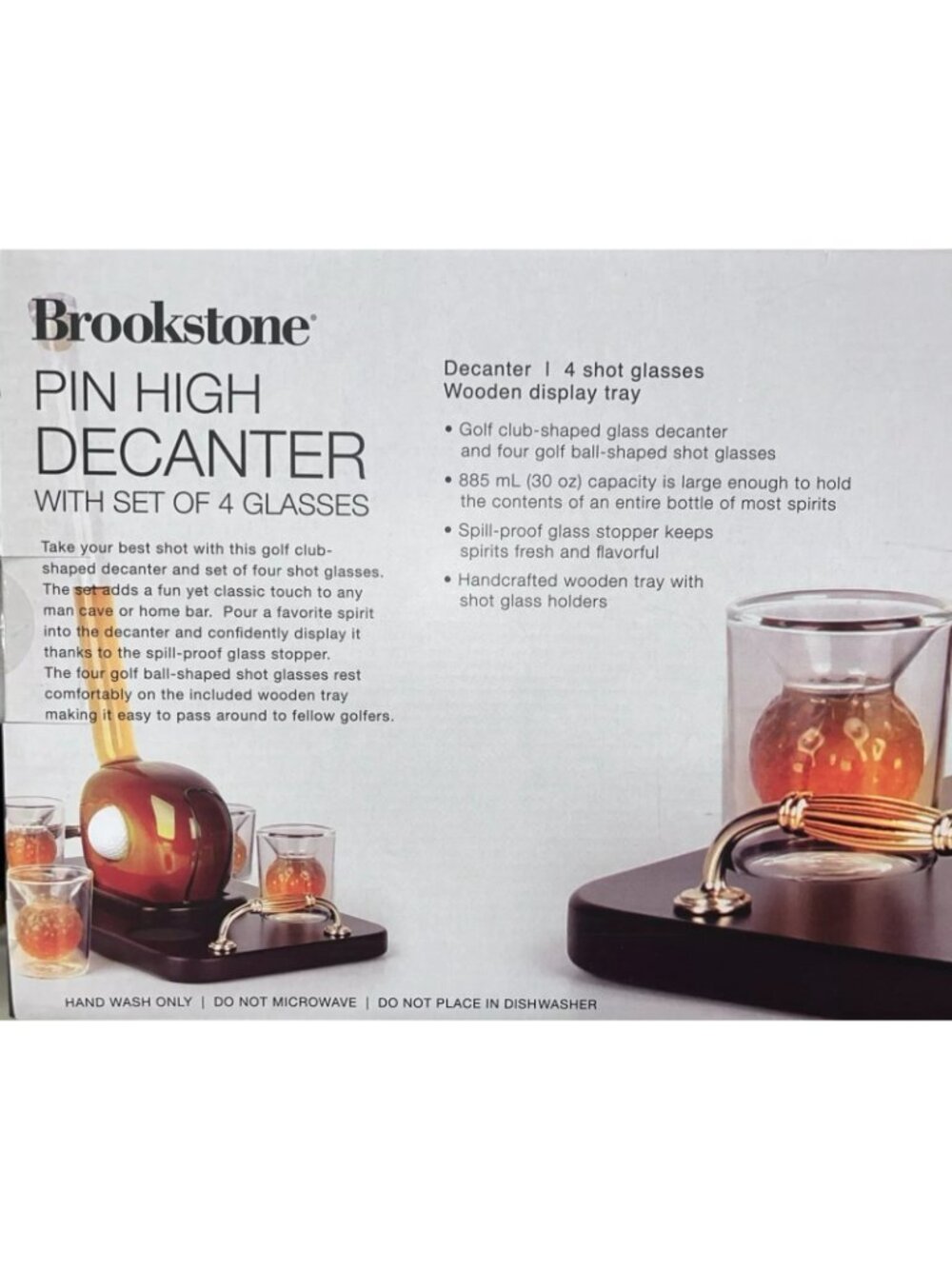 Brookstone Pin High Decanter Set with 4 Shot Glasses & Wooden Tray - New in Box - Picture 6 of 7